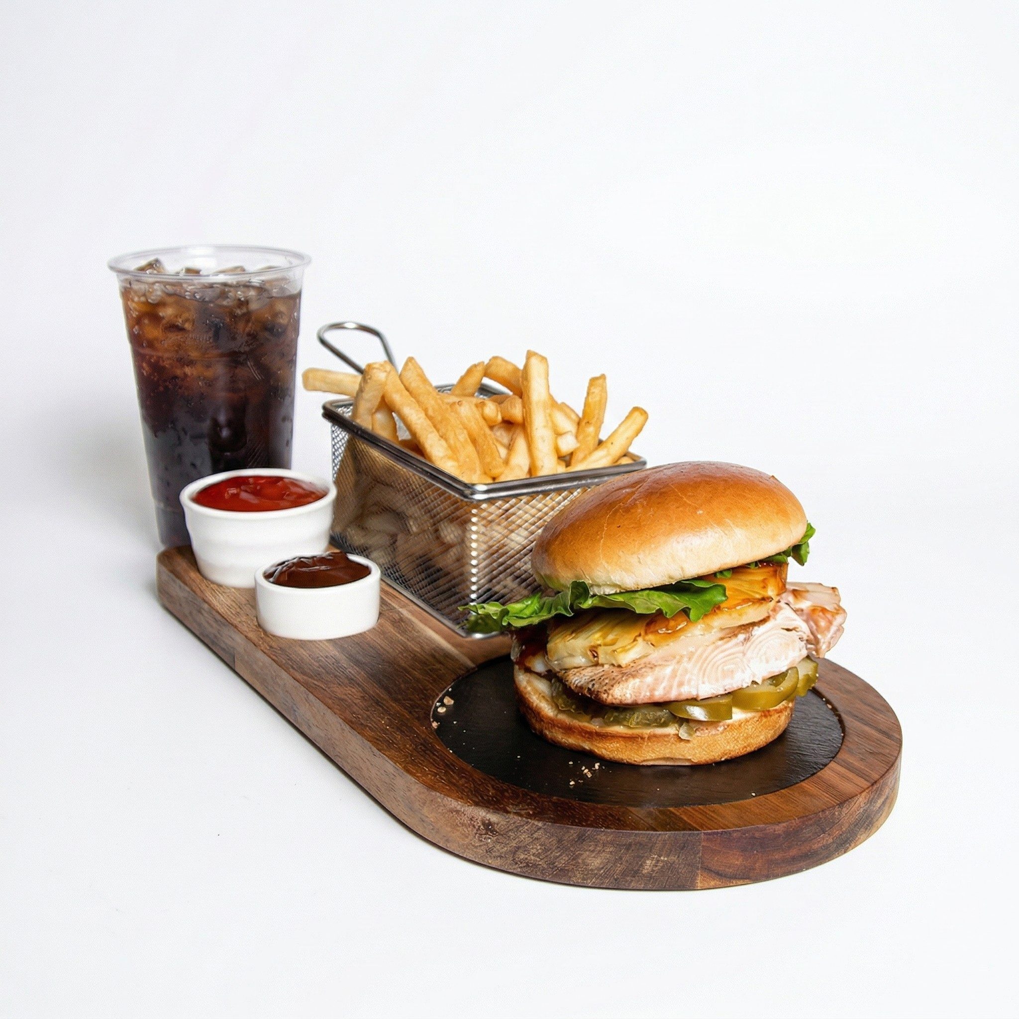 Hawaiian BBQ Salmon Burger.
