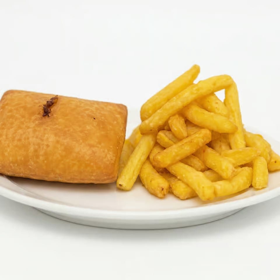 Pizza Puff with Fries.