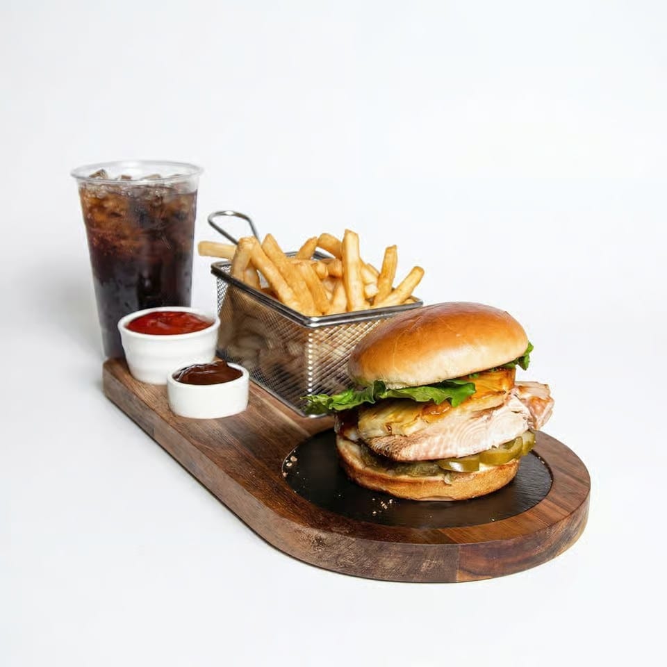Hawaiian BBQ Salmon Burger.