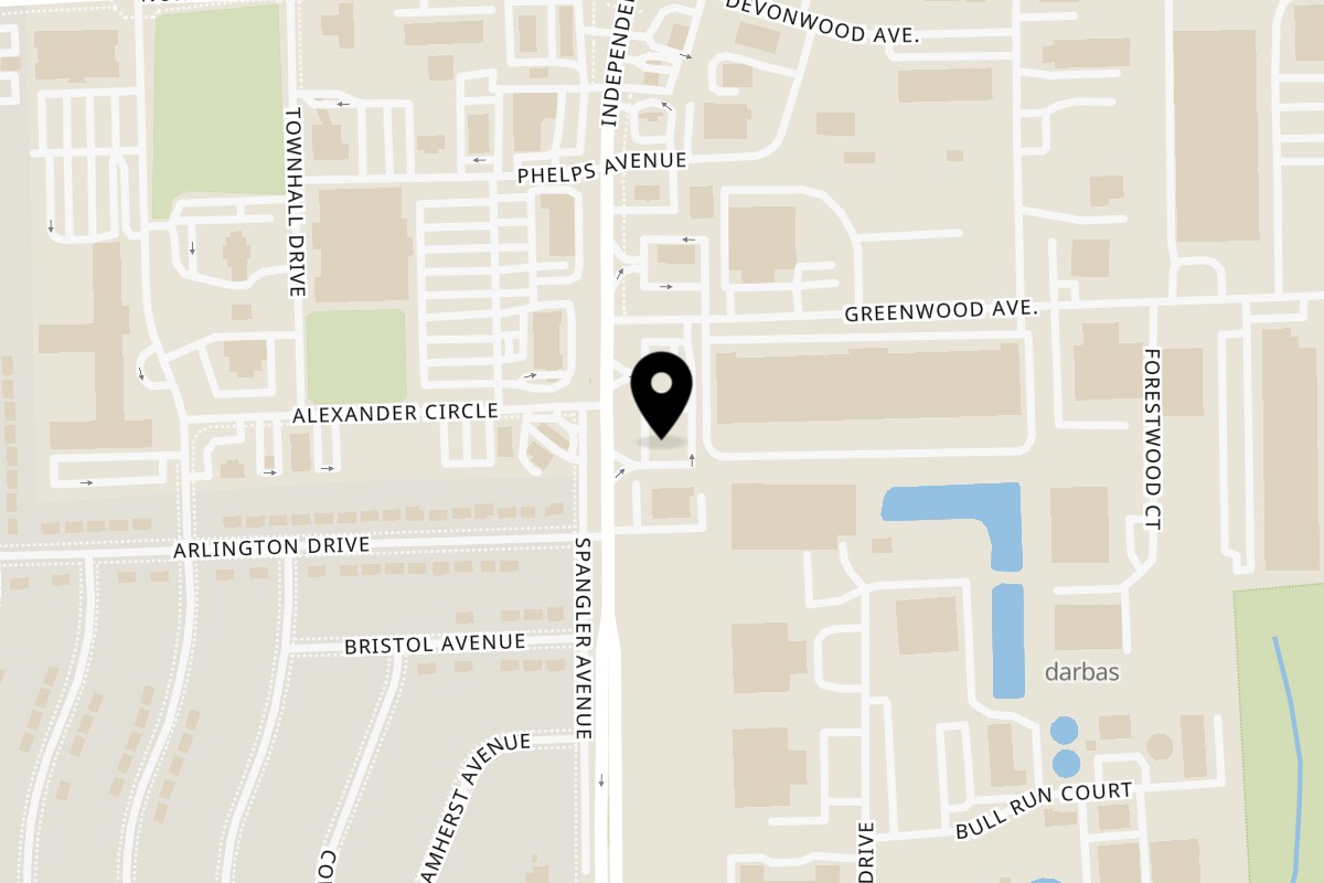 Map showing the location of Happy Bites Burger & Wings Romeoville on 639 N Independence Blvd in Romeoville