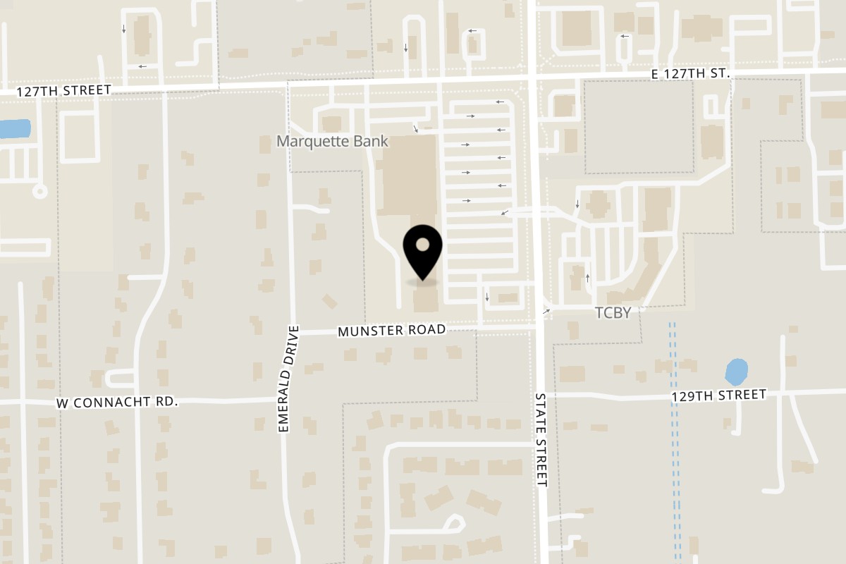 Map showing the location of Happy Bites Burger & Wings Lemont on 1240 State St in Lemont